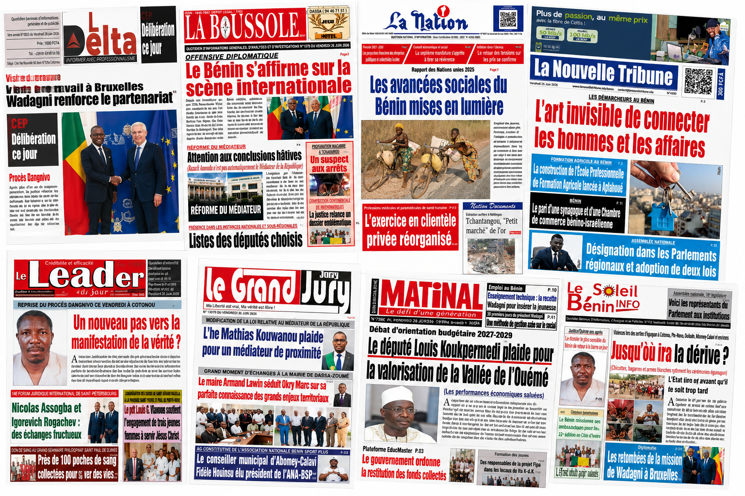 Revue des titres de la presse béninoise : Numéro du Vendredi 26 juin 2026